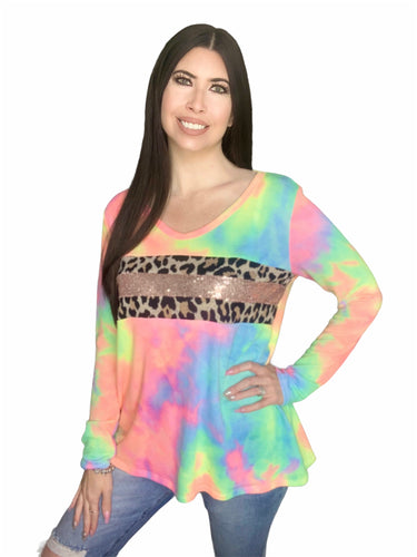 Light The Way Top - Tie Dye Leopard